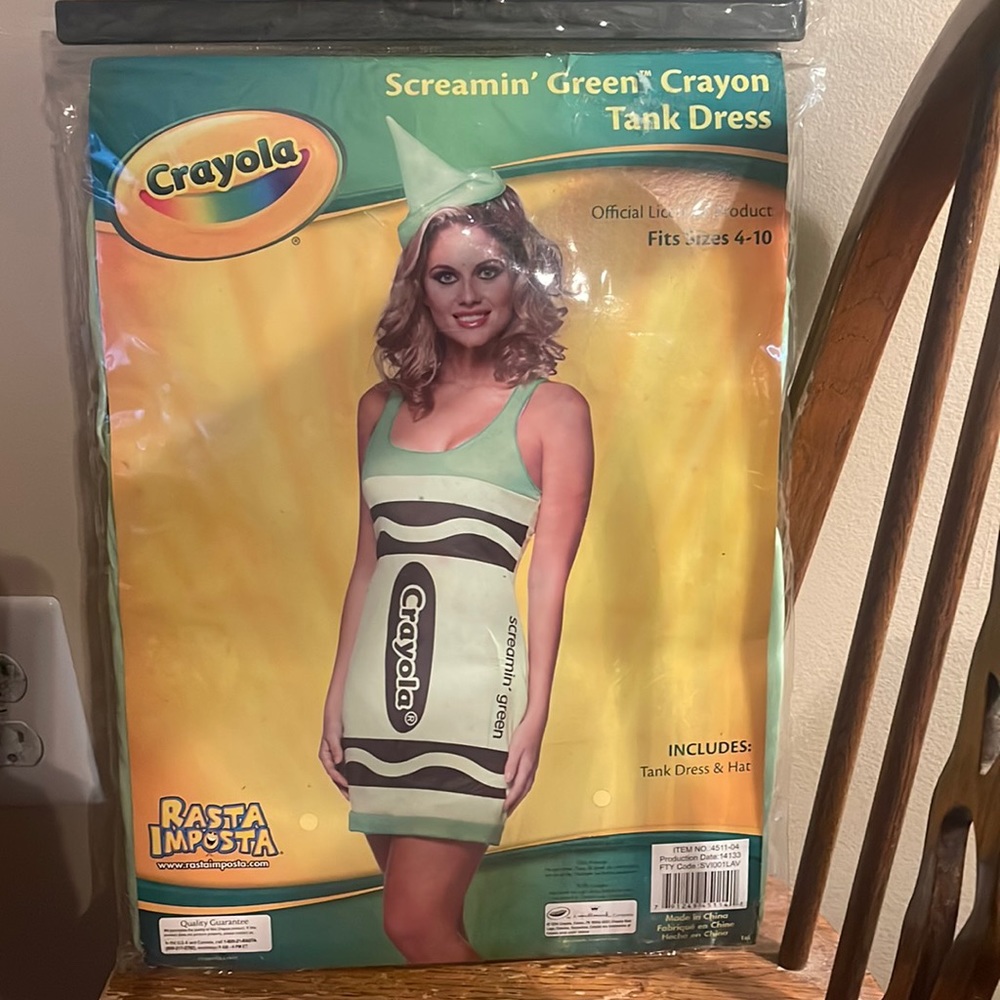 BNWT Screamin Green Crayon Crayola Tank Dress Halloween Costume Fits size 4-10